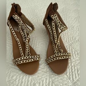 Brown Sandals with Gold Chain Accents